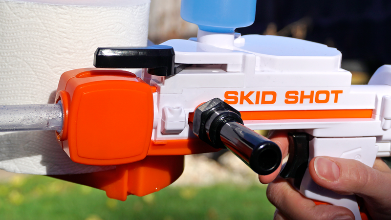 Two separate levers are needed to prime every shot, but it’s better than having to constantly feed the Skid Shot a fresh supply of batteries.